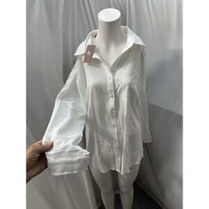 HT Women's Button Down Shirts Classic Fit Dress Shirt Work Business Size L